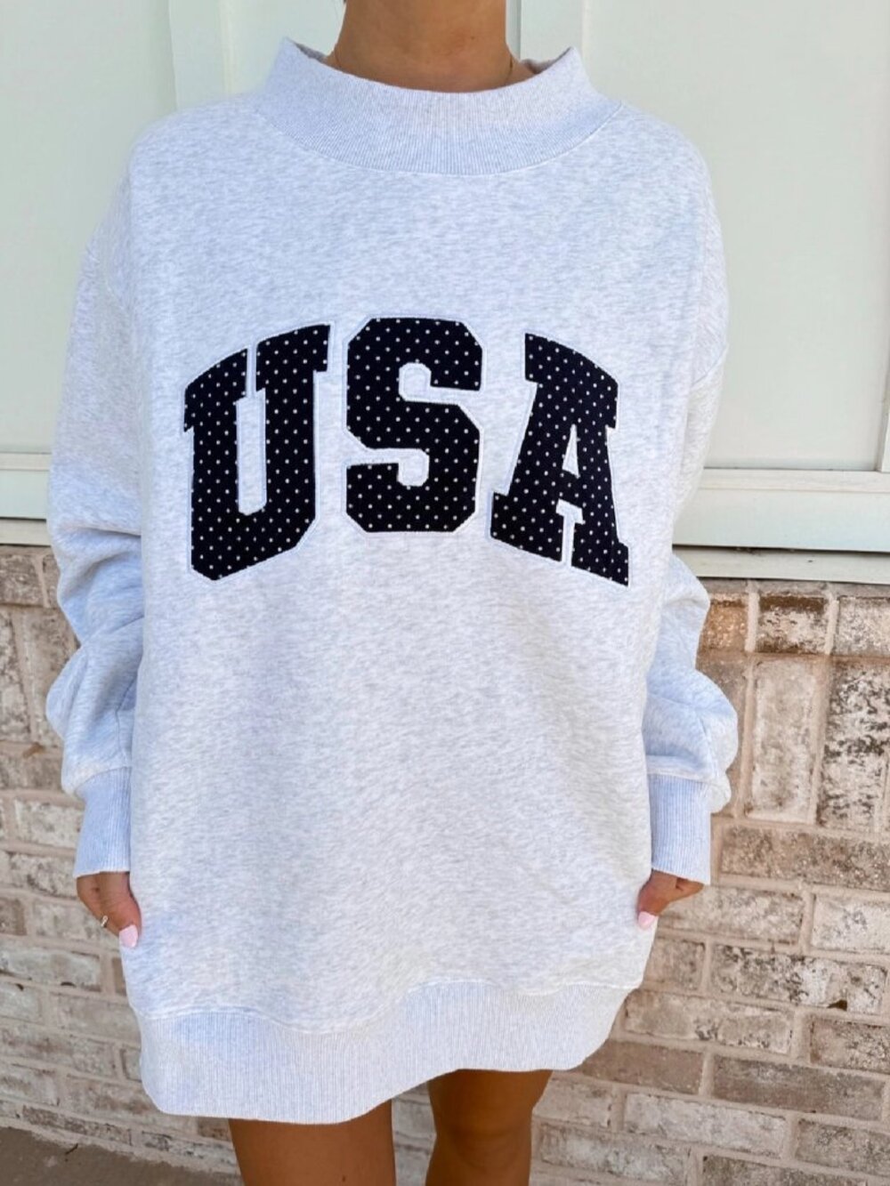 Sunkissed Coconut Embroidered USA  Mockneck Sweatshirt **NEW**